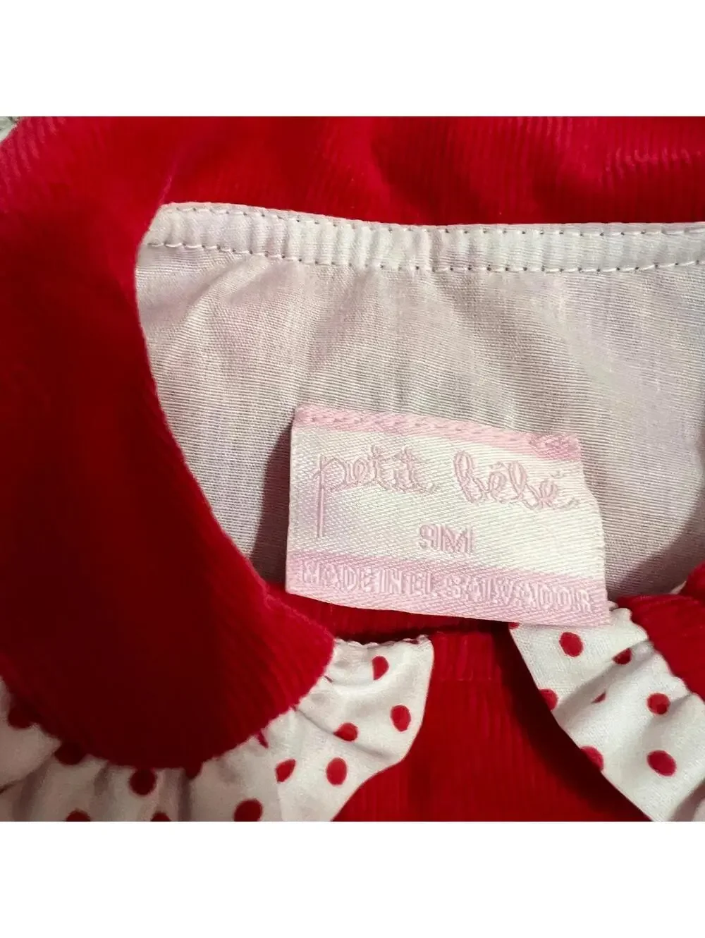 Petit Bébé Red Corduroy The Little Cottage Dress size 9 months